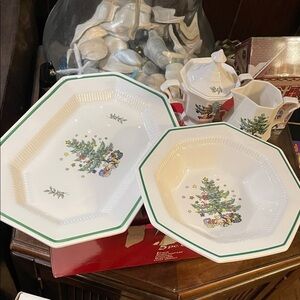 Nikko Christmastime 5-Piece Completer Set ~ Platter, Bowl, Creamer, Sugar